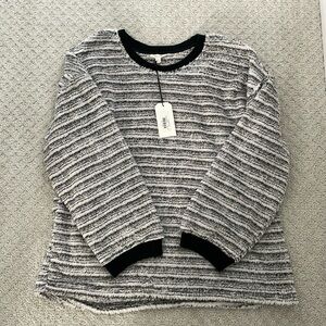 Cotton Bleu black and white striped oversized fleece top, size large. NWT